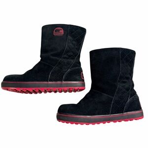 Sorel Glacy Waterproof Suede Winter Boots Black & Pink Women’s 9 – Cozy Non-Slip